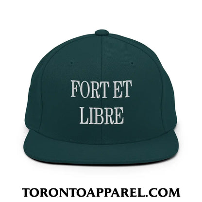 Fort et Libre Canada Strong and Free Embroidered Flat Brim Bill Snapback Hat - Spruce - Toronto Apparel