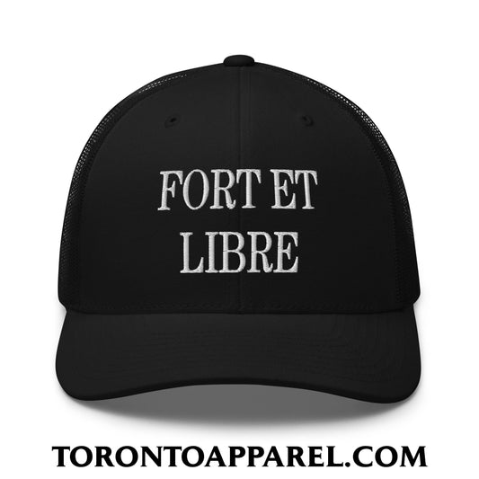 Fort et Libre Canada Strong and Free Embroidered Retro Mesh Trucker Hat - Black - Toronto Apparel