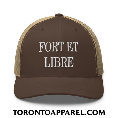 Fort et Libre Canada Strong and Free Embroidered Retro Mesh Trucker Hat - Brown/ Khaki - Toronto Apparel