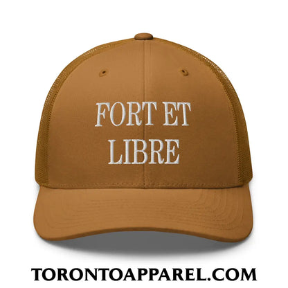 Fort et Libre Canada Strong and Free Embroidered Retro Mesh Trucker Hat - Caramel - Toronto Apparel