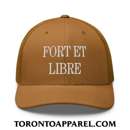 Fort et Libre Canada Strong and Free Embroidered Retro Mesh Trucker Hat - Caramel - Toronto Apparel