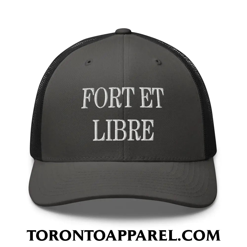 Fort et Libre Canada Strong and Free Embroidered Retro Mesh Trucker Hat - Charcoal/ Black - Toronto Apparel