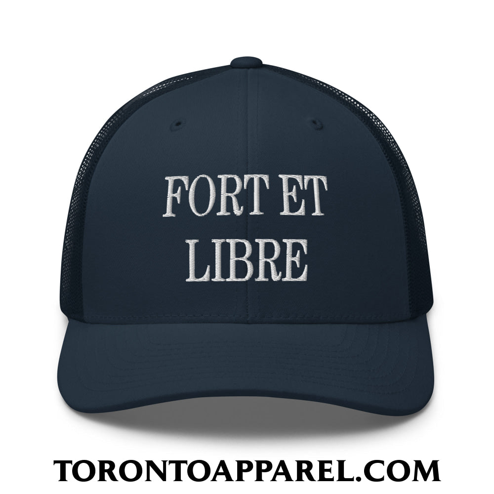 Fort et Libre Canada Strong and Free Embroidered Retro Mesh Trucker Hat - Navy - Toronto Apparel