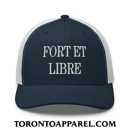 Fort et Libre Canada Strong and Free Embroidered Retro Mesh Trucker Hat - Navy/ White - Toronto Apparel
