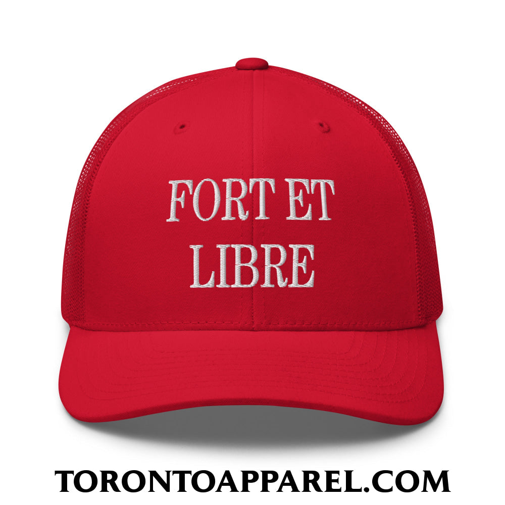 Fort et Libre Canada Strong and Free Embroidered Retro Mesh Trucker Hat - Red - Toronto Apparel
