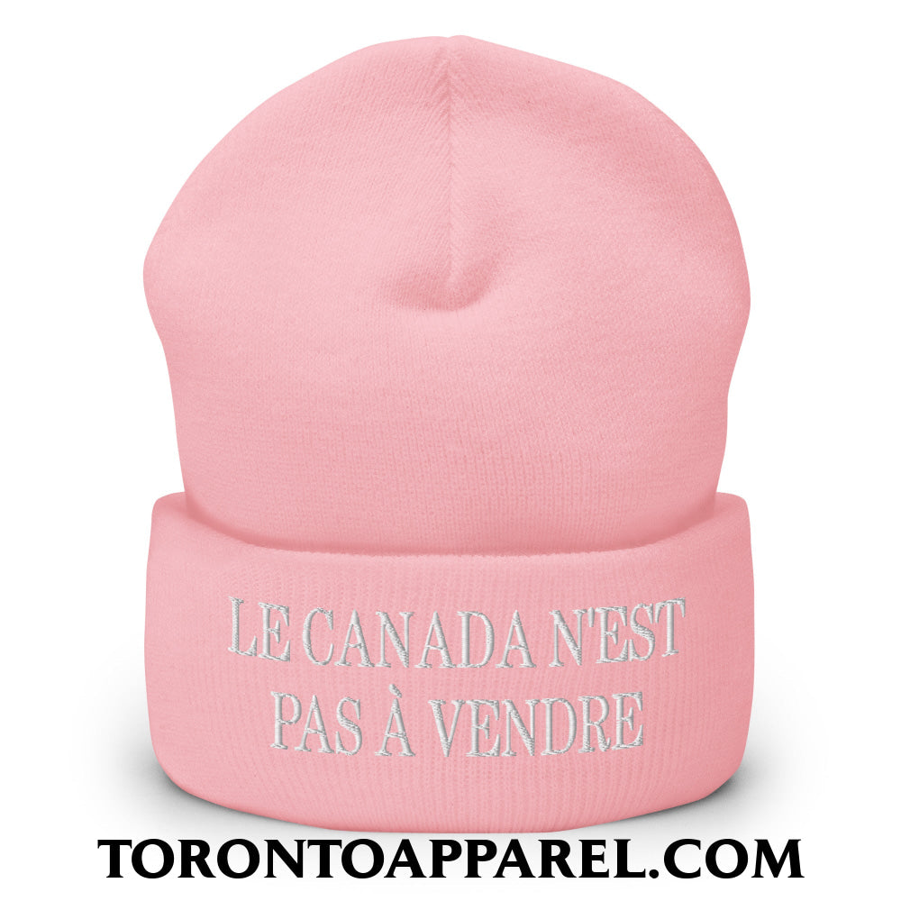 Le Canada N’est Pas À Vendre Embroidered Cuffed Knit Beanie - Baby Pink - Toronto Apparel