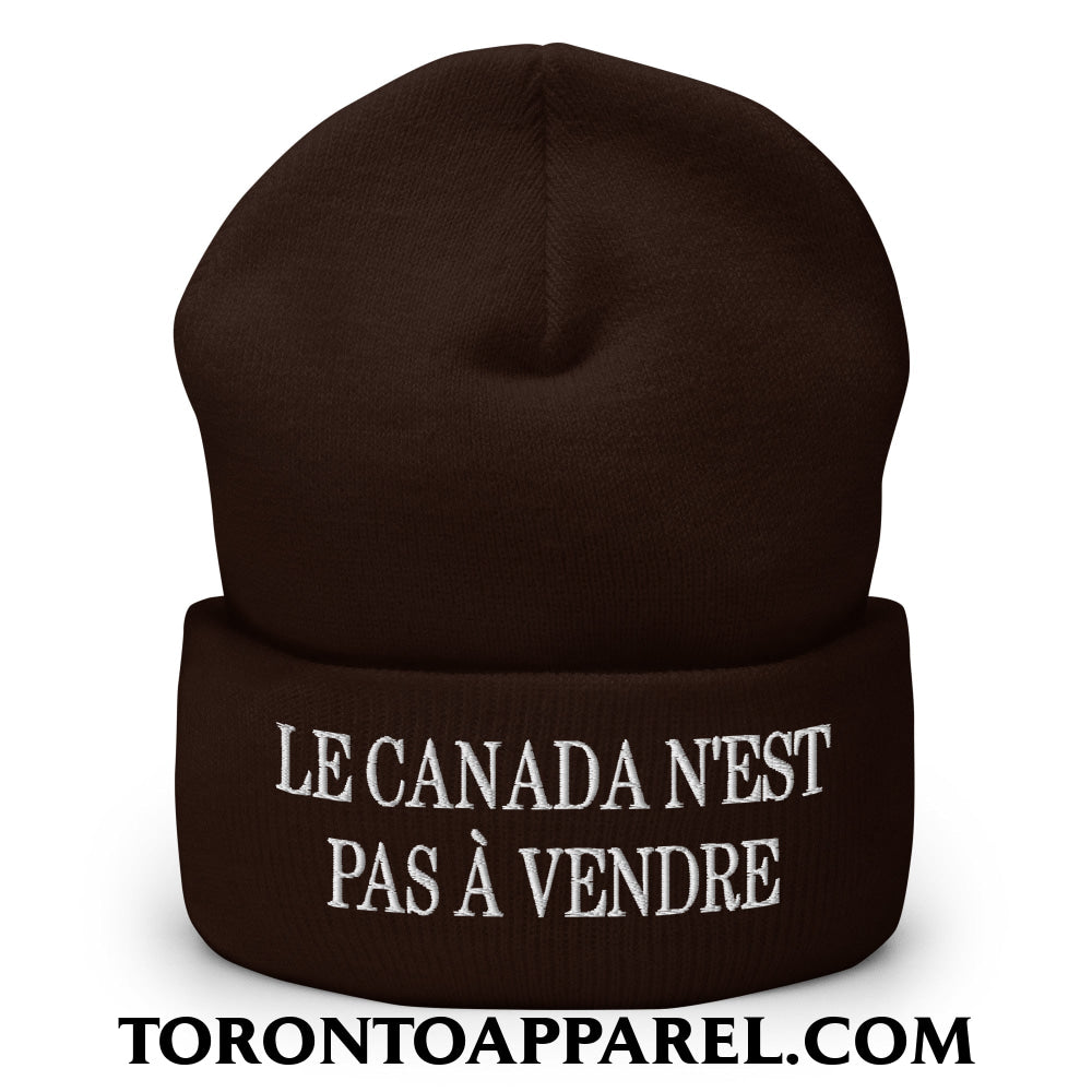 Le Canada N’est Pas À Vendre Embroidered Cuffed Knit Beanie - Brown - Toronto Apparel