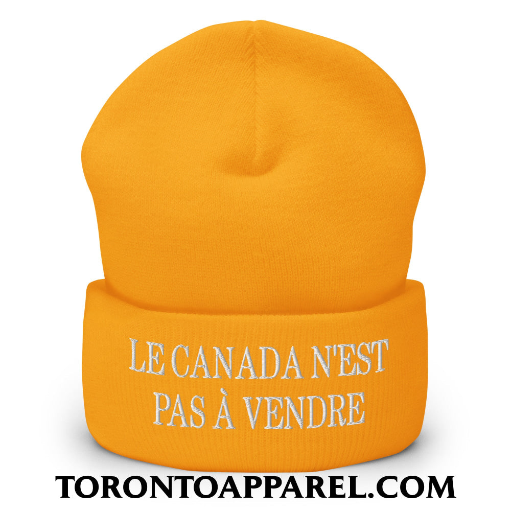 Le Canada N’est Pas À Vendre Embroidered Cuffed Knit Beanie - Gold - Toronto Apparel