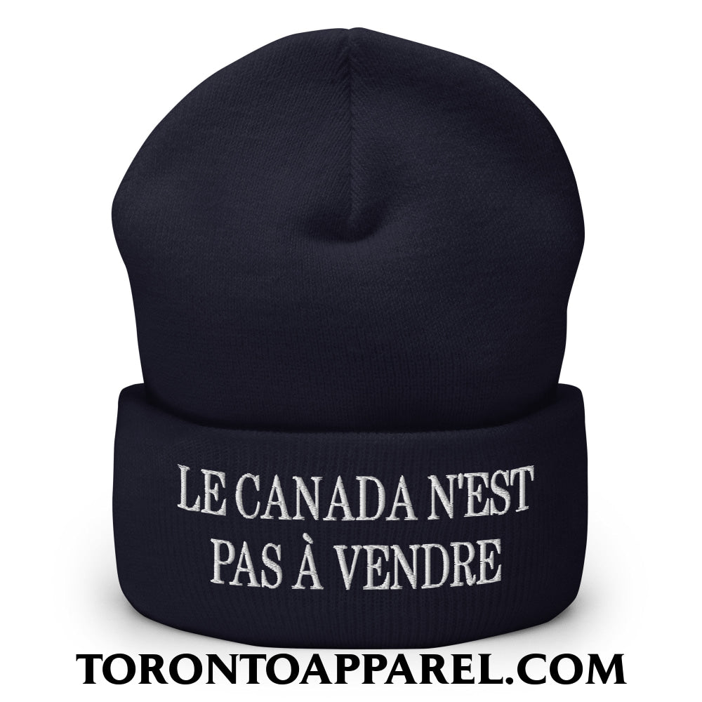 Le Canada N’est Pas À Vendre Embroidered Cuffed Knit Beanie - Navy - Toronto Apparel