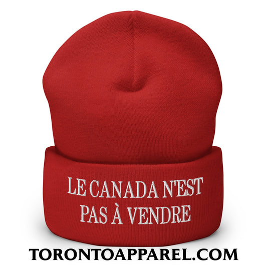 Le Canada N’est Pas À Vendre Embroidered Cuffed Knit Beanie - Red - Toronto Apparel