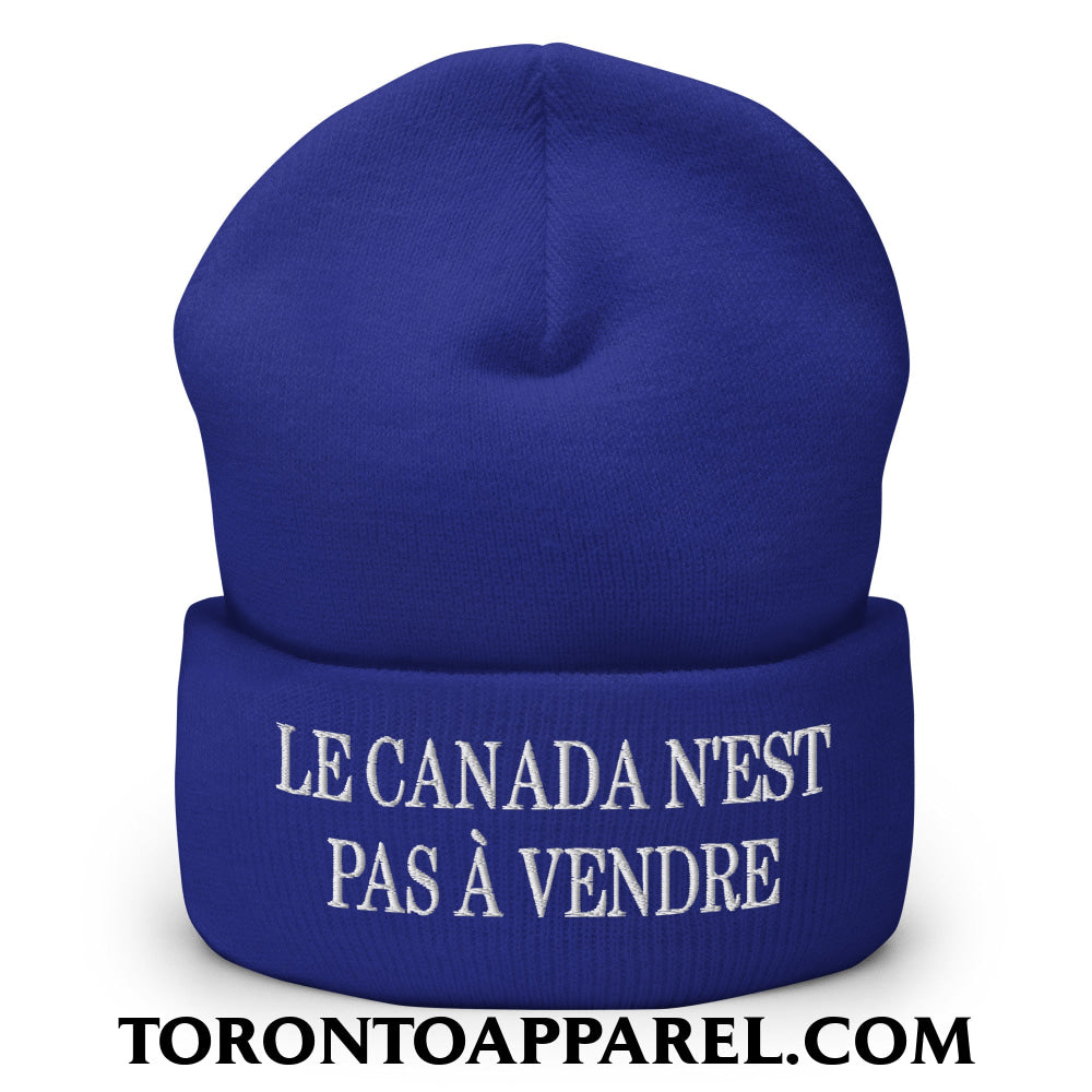 Le Canada N’est Pas À Vendre Embroidered Cuffed Knit Beanie - Royal - Toronto Apparel