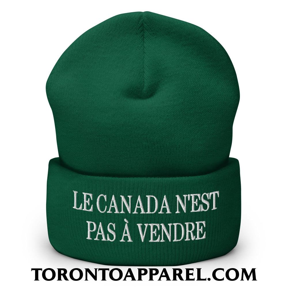 Le Canada N’est Pas À Vendre Embroidered Cuffed Knit Beanie - Spruce - Toronto Apparel