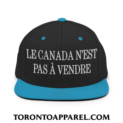 Le Canada N’est Pas À Vendre Embroidered Flat Brim Bill Snapback Hat - Black/ Teal - Toronto Apparel