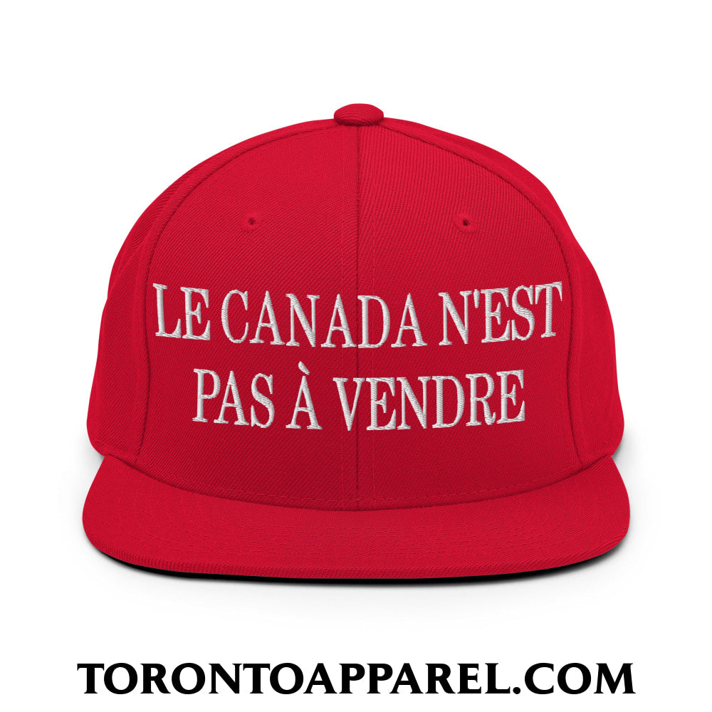 Le Canada N’est Pas À Vendre Embroidered Flat Brim Bill Snapback Hat - Red - Toronto Apparel