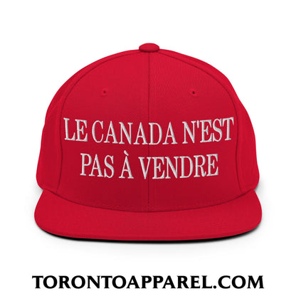 Le Canada N’est Pas À Vendre Embroidered Flat Brim Bill Snapback Hat - Red - Toronto Apparel