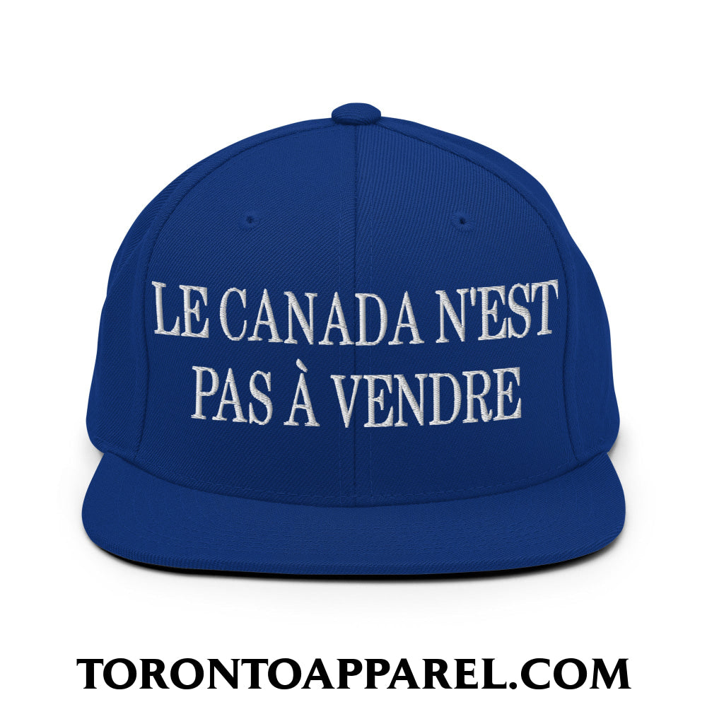 Le Canada N’est Pas À Vendre Embroidered Flat Brim Bill Snapback Hat - Royal Blue - Toronto Apparel