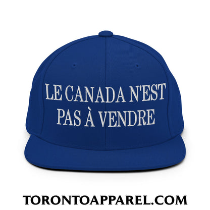 Le Canada N’est Pas À Vendre Embroidered Flat Brim Bill Snapback Hat - Royal Blue - Toronto Apparel
