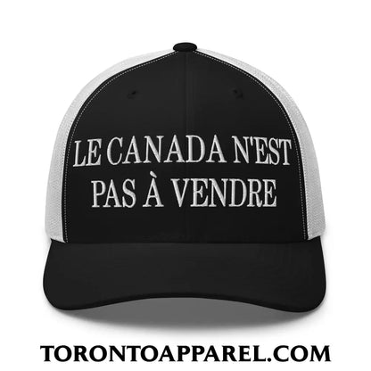 Le Canada N’est Pas À Vendre Embroidered Mesh Trucker Hat - Black/ White - Toronto Apparel