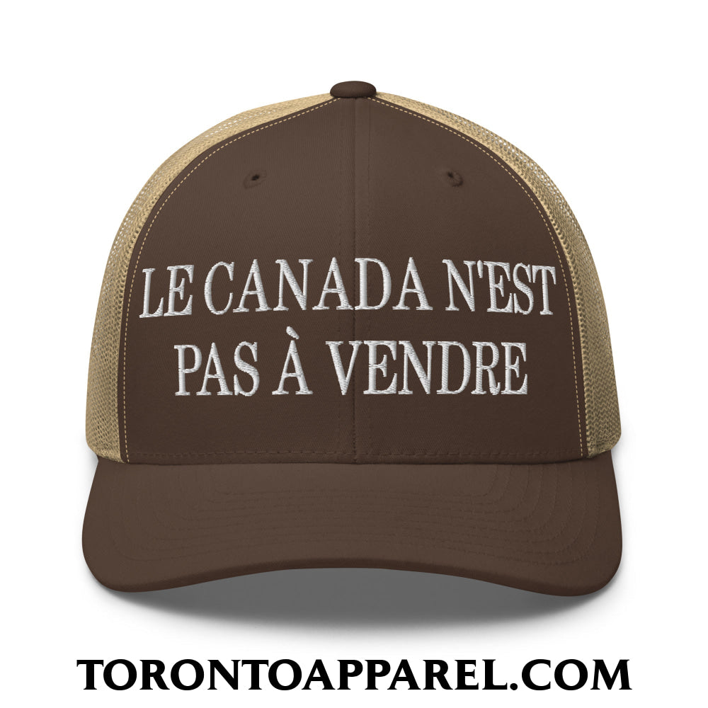 Le Canada N’est Pas À Vendre Embroidered Mesh Trucker Hat - Brown/ Khaki - Toronto Apparel