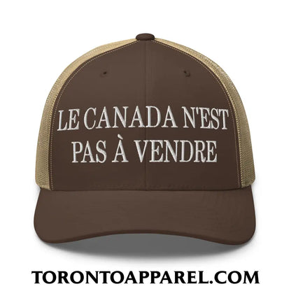 Le Canada N’est Pas À Vendre Embroidered Mesh Trucker Hat - Brown/ Khaki - Toronto Apparel