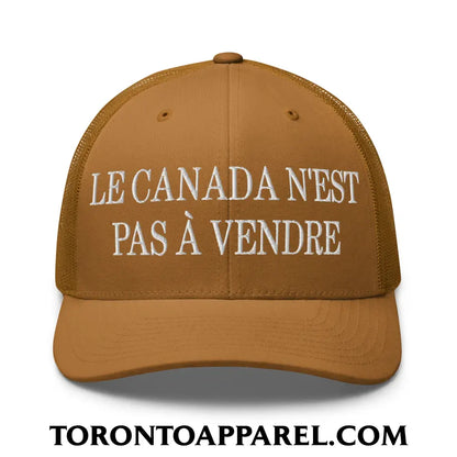 Le Canada N’est Pas À Vendre Embroidered Mesh Trucker Hat - Caramel - Toronto Apparel