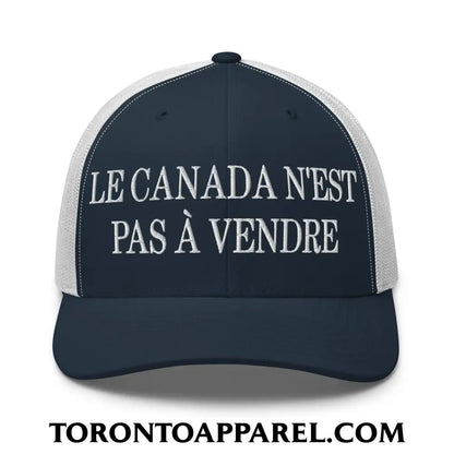 Le Canada N’est Pas À Vendre Embroidered Mesh Trucker Hat - Navy/ White - Toronto Apparel