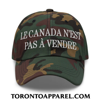 Le Canada N’est Pas À Vendre Embroidered Unstructured Dad Hat - Green Camo - Toronto Apparel