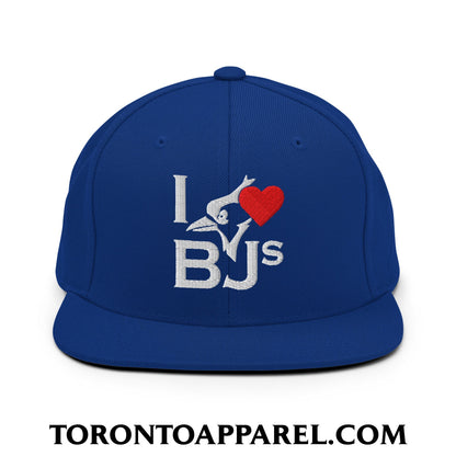 I Love BJs Embroidered Flat Bill Brim Snapback Hat - Toronto Apparel