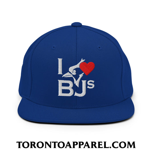 I Love BJs Embroidered Flat Bill Brim Snapback Hat - Toronto Apparel