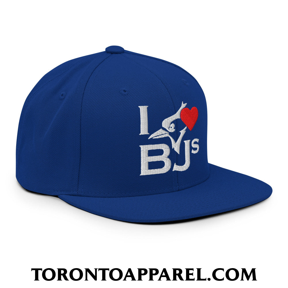 I Love BJs Embroidered Flat Bill Brim Snapback Hat - Toronto Apparel