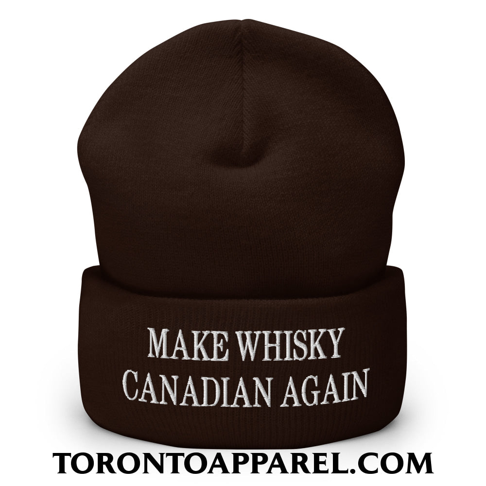 Make Whisky Canadian Again Embroidered Cuffed Knit Beanie - Brown - Toronto Apparel