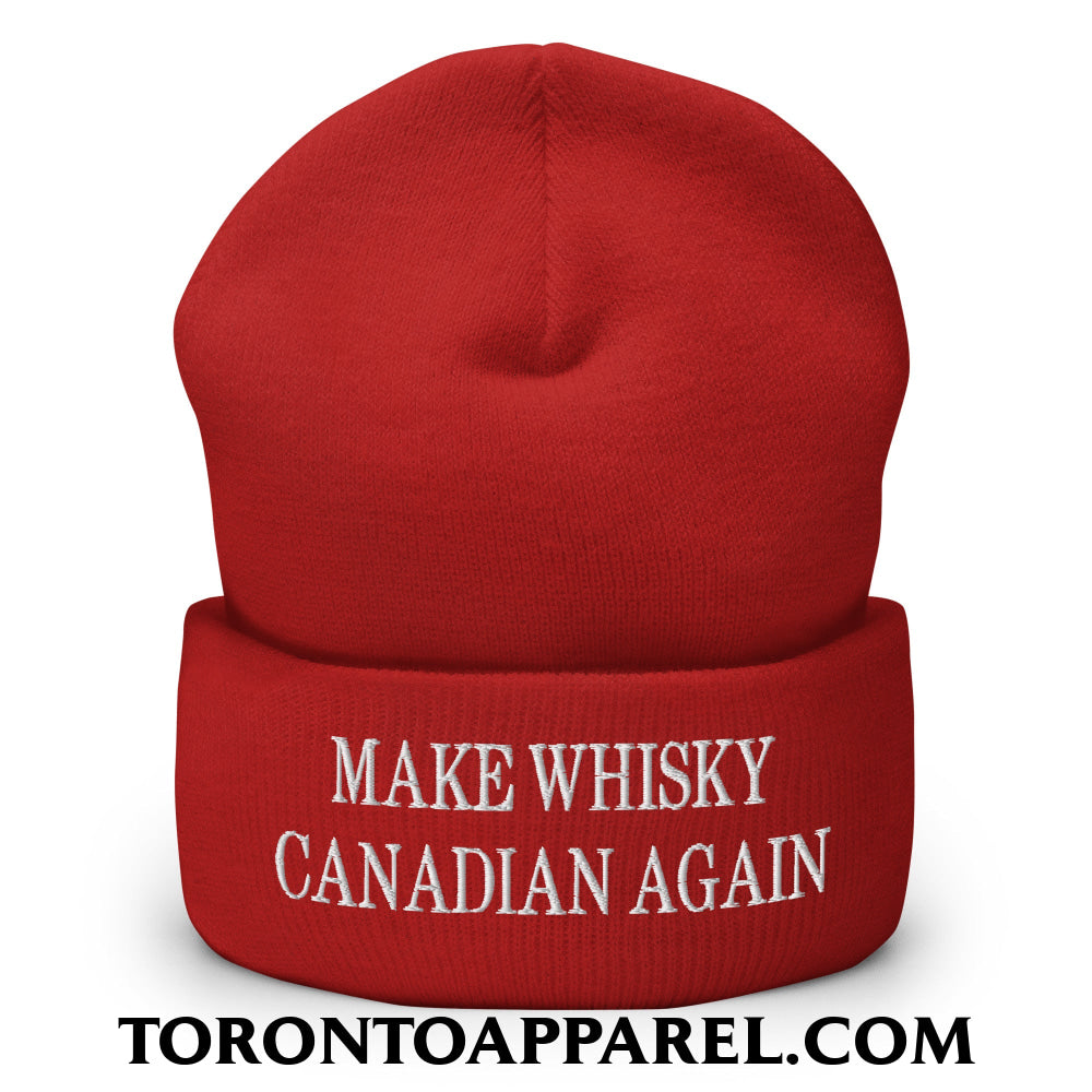 Make Whisky Canadian Again Embroidered Cuffed Knit Beanie - Red - Toronto Apparel