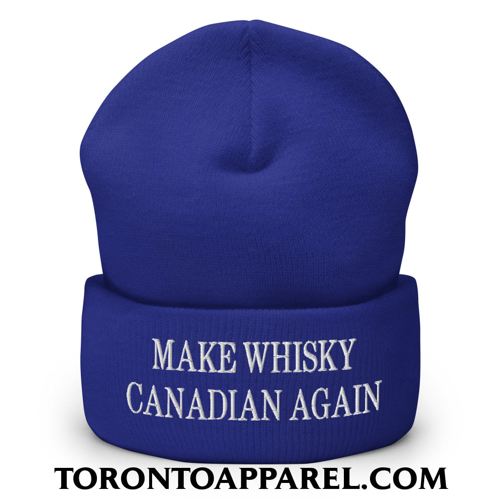 Make Whisky Canadian Again Embroidered Cuffed Knit Beanie - Royal - Toronto Apparel