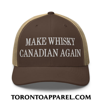 Make Whisky Canadian Again Embroidered Mesh Trucker Hat - Brown/ Khaki - Toronto Apparel