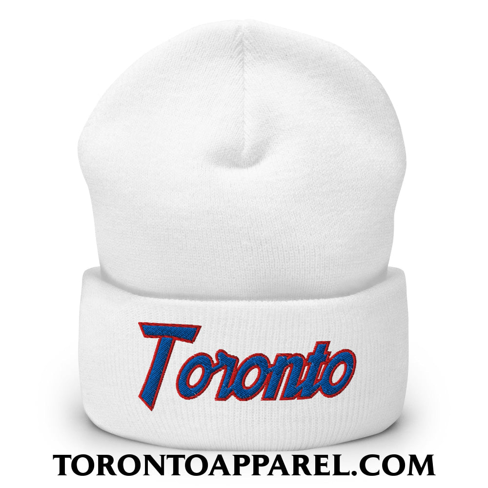 Toronto Baseball Vintage Sports Script Embroidered Cuffed Knit Beanie - Toronto Apparel
