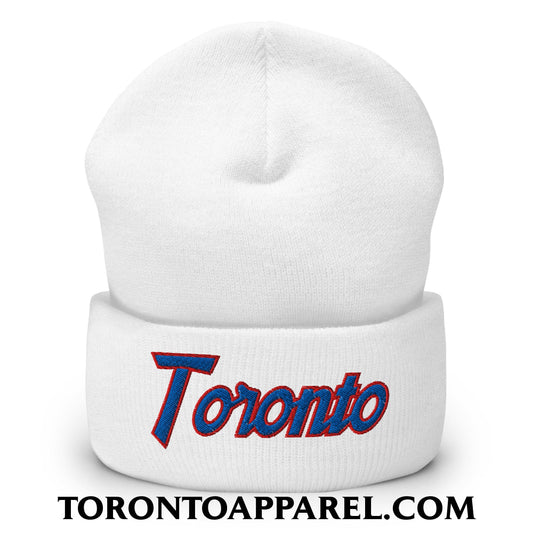 Toronto Baseball Vintage Sports Script Embroidered Cuffed Knit Beanie - Toronto Apparel