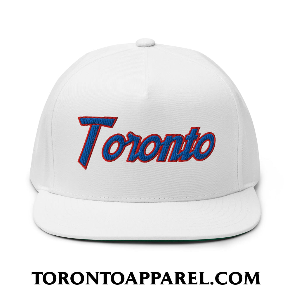 Toronto Baseball Vintage Sports Script Embroidered Flat Brim Bill 5 Panel Snapback Hat - Toronto Apparel