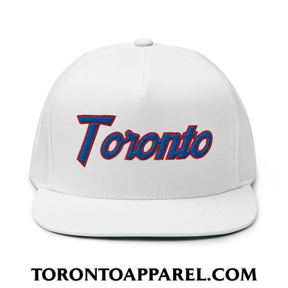 Toronto Baseball Vintage Sports Script Embroidered Flat Brim Bill 5 Panel Snapback Hat - Toronto Apparel