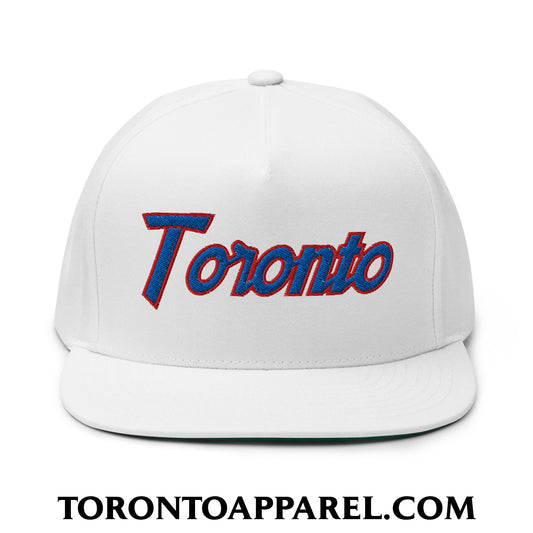 Toronto Baseball Vintage Sports Script Embroidered Flat Brim Bill 5 Panel Snapback Hat - Toronto Apparel