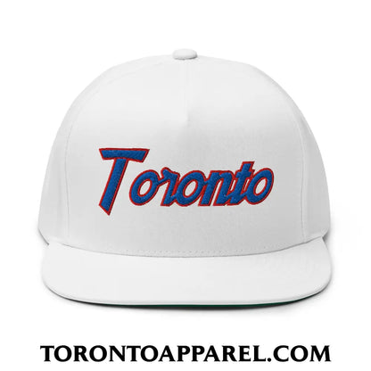 Toronto Baseball Vintage Sports Script Embroidered Flat Brim Bill 5 Panel Snapback Hat - Toronto Apparel