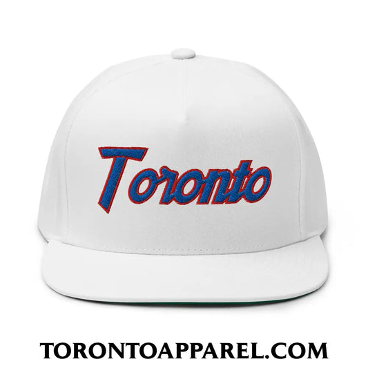 Toronto Baseball Vintage Sports Script Embroidered Flat Brim Bill 5 Panel Snapback Hat - Toronto Apparel