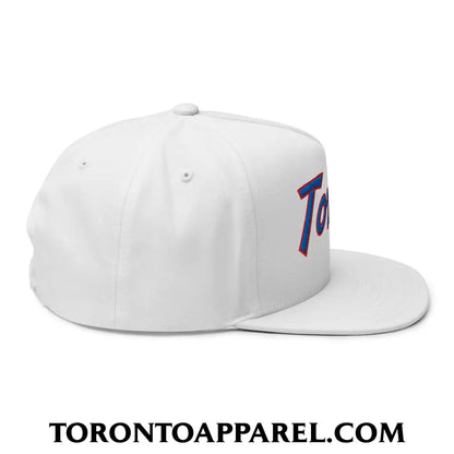 Toronto Baseball Vintage Sports Script Embroidered Flat Brim Bill 5 Panel Snapback Hat - Toronto Apparel