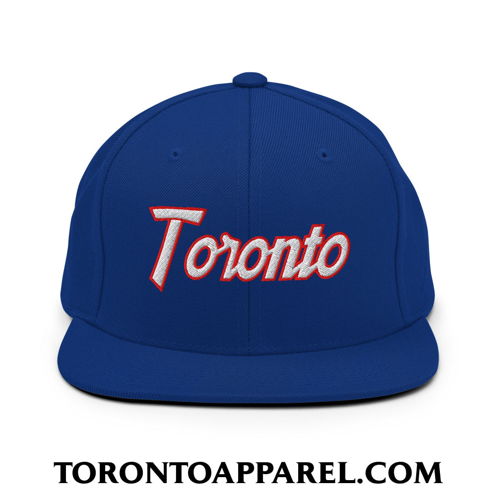 Toronto Baseball Vintage Sports Script Embroidered Flat Brim Bill Snapback Hat - Toronto Apparel