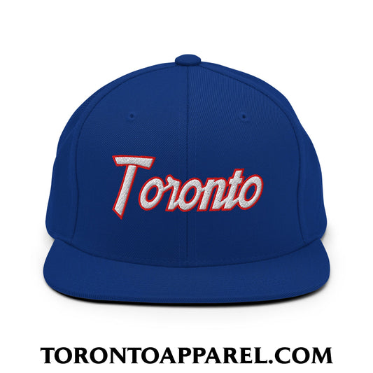 Toronto Baseball Vintage Sports Script Embroidered Flat Brim Bill Snapback Hat - Toronto Apparel