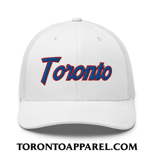 Toronto Baseball Vintage Sports Script Embroidered Mesh Trucker Hat - Toronto Apparel