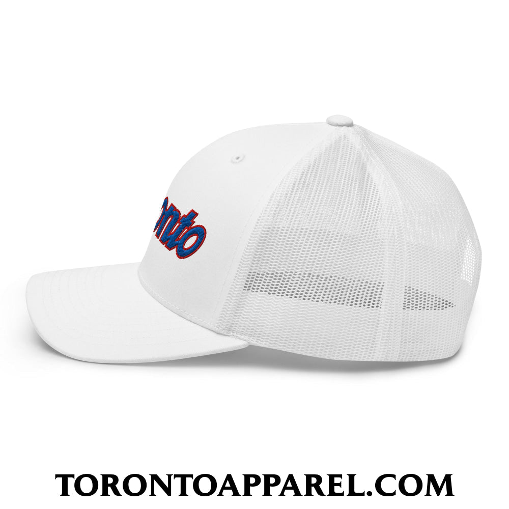 Toronto Baseball Vintage Sports Script Embroidered Mesh Trucker Hat - Toronto Apparel