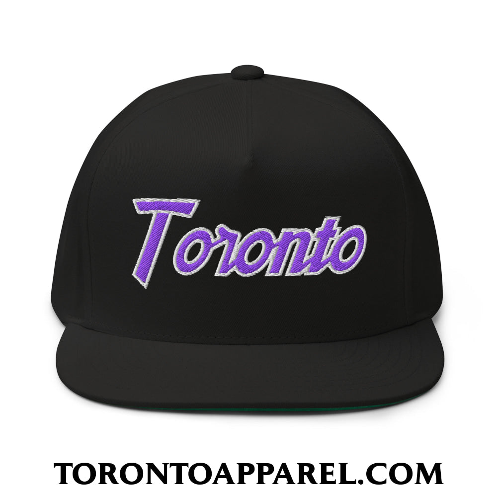 Toronto Basketball Classic Sports Script Embroidered Flat Brim Bill 5 Panel Snapback Hat Purple / White - Toronto Apparel