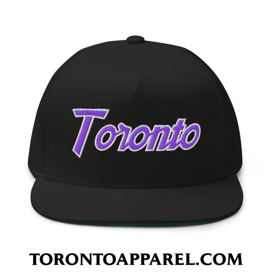 Toronto Basketball Classic Sports Script Embroidered Flat Brim Bill 5 Panel Snapback Hat Purple / White - Toronto Apparel