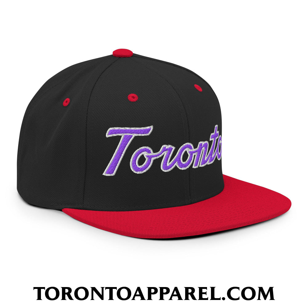 Toronto Basketball Classic Sports Script Embroidered Flat Brim Bill Snapback Hat Purple / White - Toronto Apparel