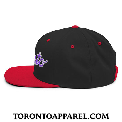 Toronto Basketball Classic Sports Script Embroidered Flat Brim Bill Snapback Hat Purple / White - Toronto Apparel